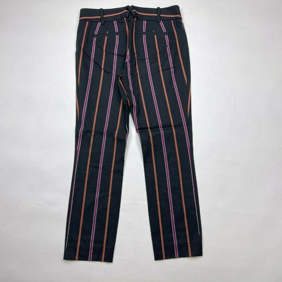 Anthropologie Essential Slim Striped Pant Cotton Blend Pocket Flat Front Women 4 - Picture 2 of 10